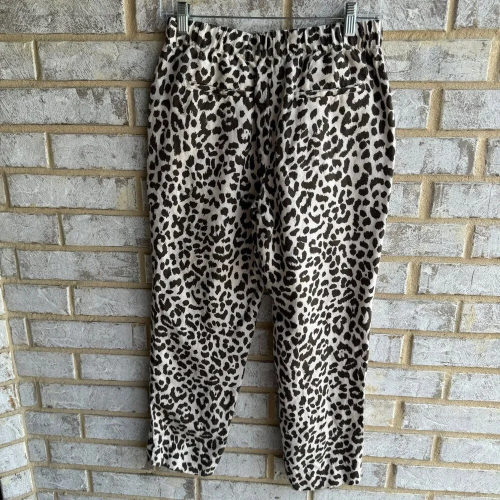 J. Crew Womens Linen Blend Leopard Print Pants, Size 4.